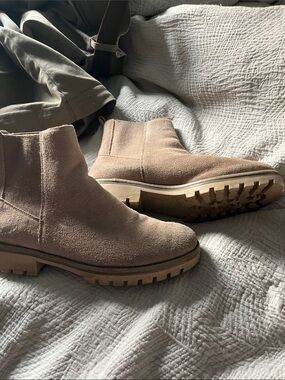 Suede Chelsea Lug Booties in Light Tan